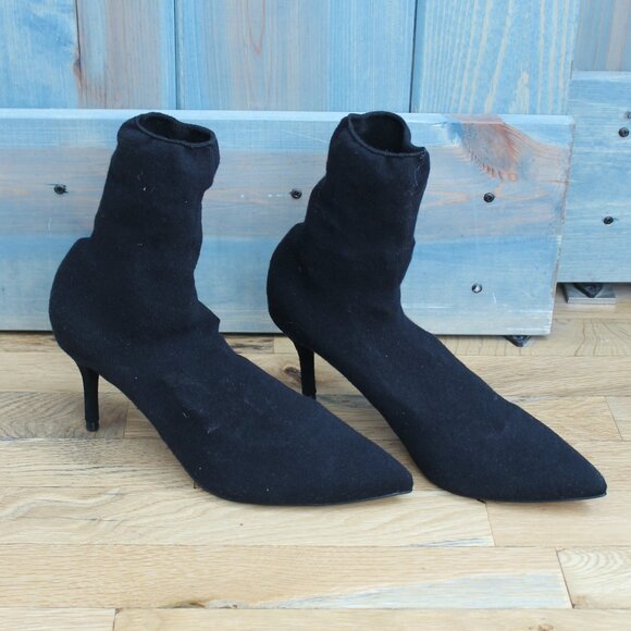 Zara Black Fabric Heeled Ankle Boots NWT US Size 8 Euro 39 High Heels 3" - Picture 4 of 7